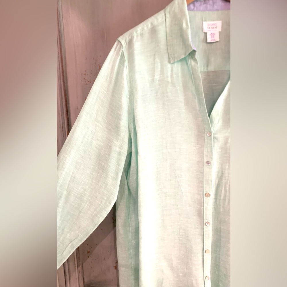 Sigrid Olsen Lt. Mint Green Linen Top Sz XL - Picture 3 of 9